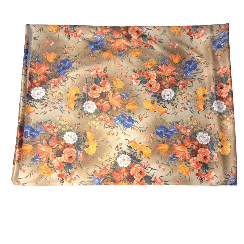 Jantzen Vintage Floral Rose Print Polyester Fabric Beige Peach Blue New